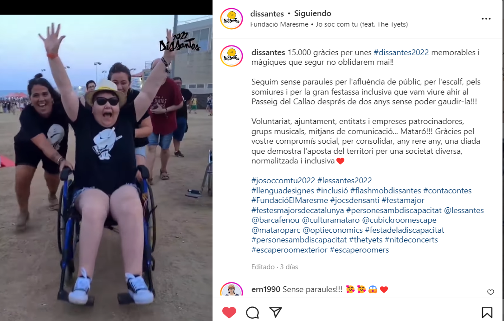 pantallazo vídeo instagram dissantes 2022